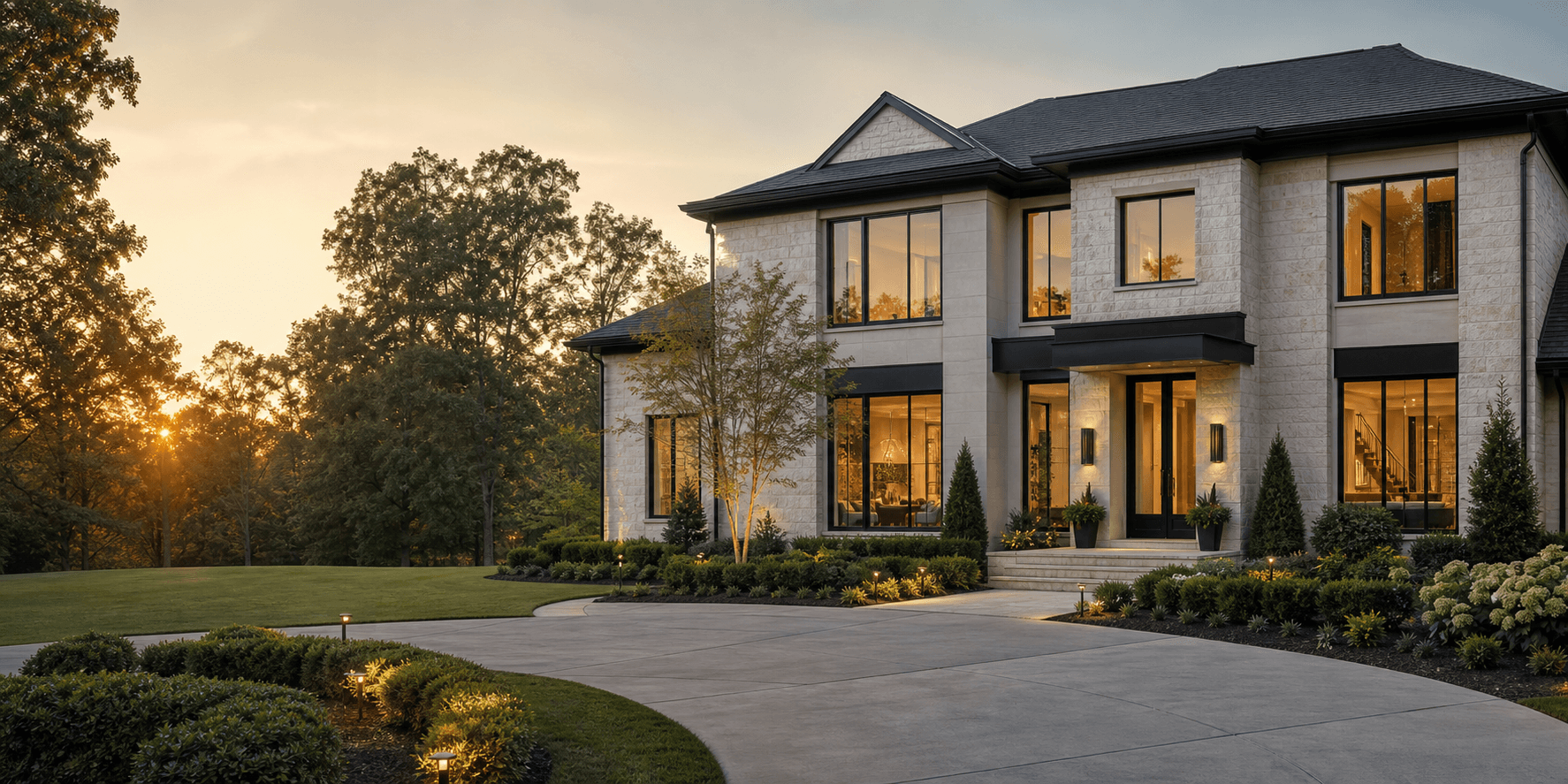 Luxury North Carolina residence at golden hour